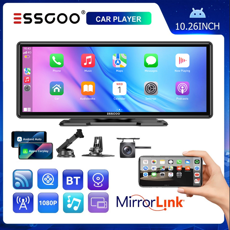 ESSGOO 10.26 Polegadas Carro Sem Fio Apple Carplay
