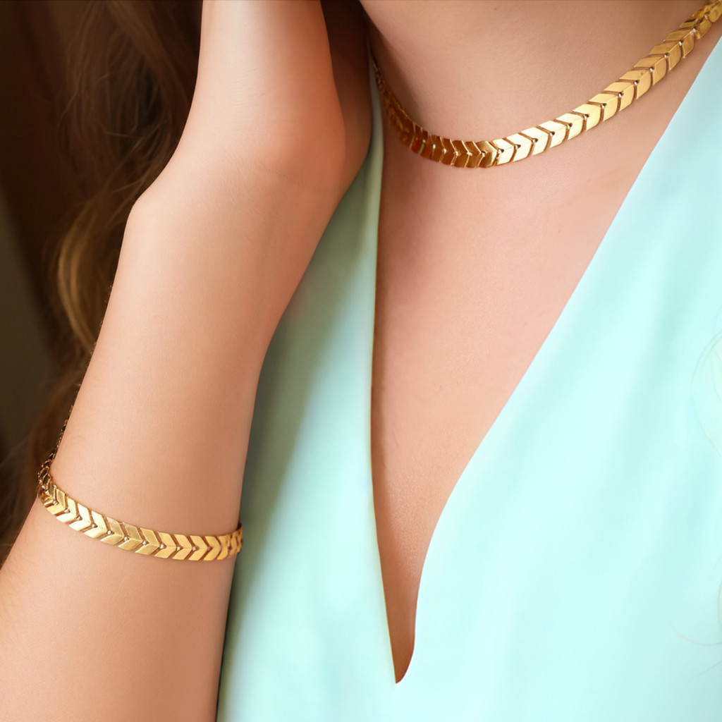 Kit Conjunto Colar Choker e Pulseira Escama de Pei