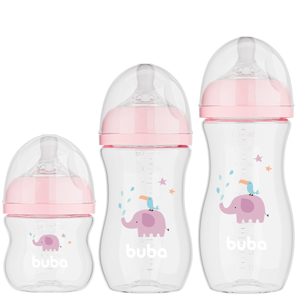 Kit 3 Mamadeiras Easy Flow Buba Elefante Rosa 120/