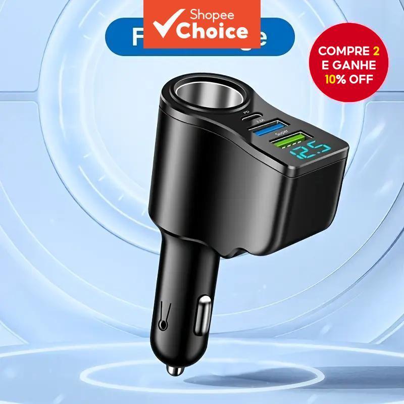 Carregador Veicular Rápido Pd Qc30 Com 3 Portas U