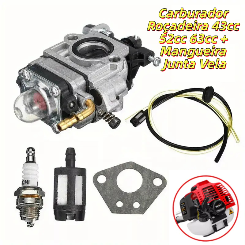 Carburador Roçadeira 43cc 52cc 63cc + Mangueira J