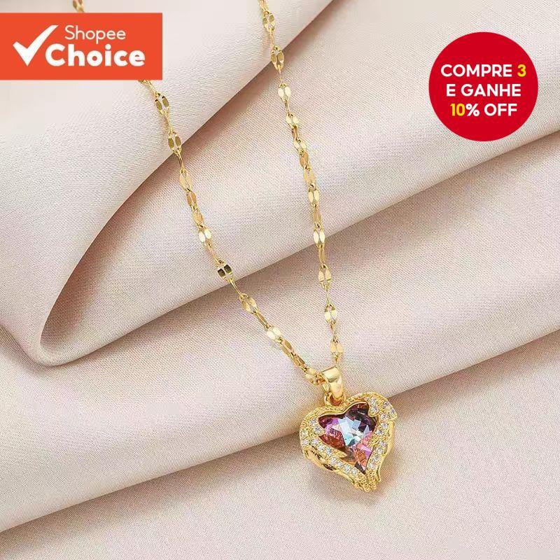 Colar Com Pingente De Coração De Aço Inoxidáve