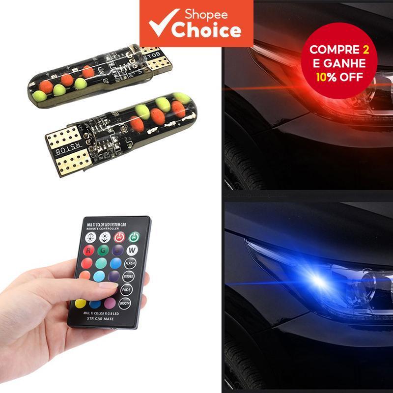 T10 W5w RGB LED 12SMD COB canbus Multicolorido Com