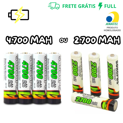 PILHA RECARREGÁVEL AA OU AAA DE 4700 OU 2700 MAH 