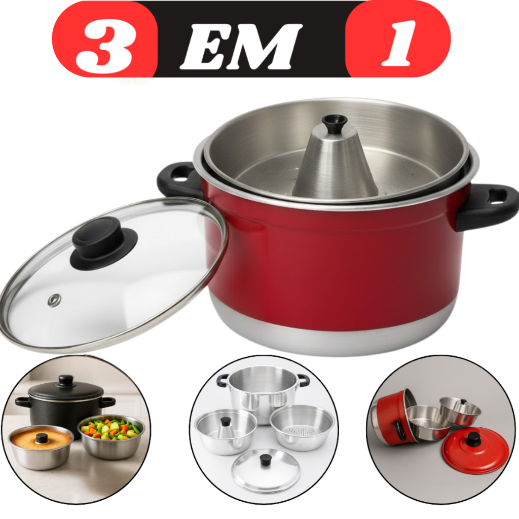 Panela Alumínio 3 Em 1 Tampa de Vidro Multiuso co