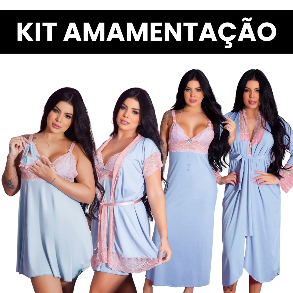 Kit Maternidade 4 Peças Robe e Camisola Amamenta�