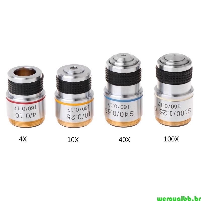 weroyalbb Microscópio Objetivo 4X 10X 40X 100X Bi