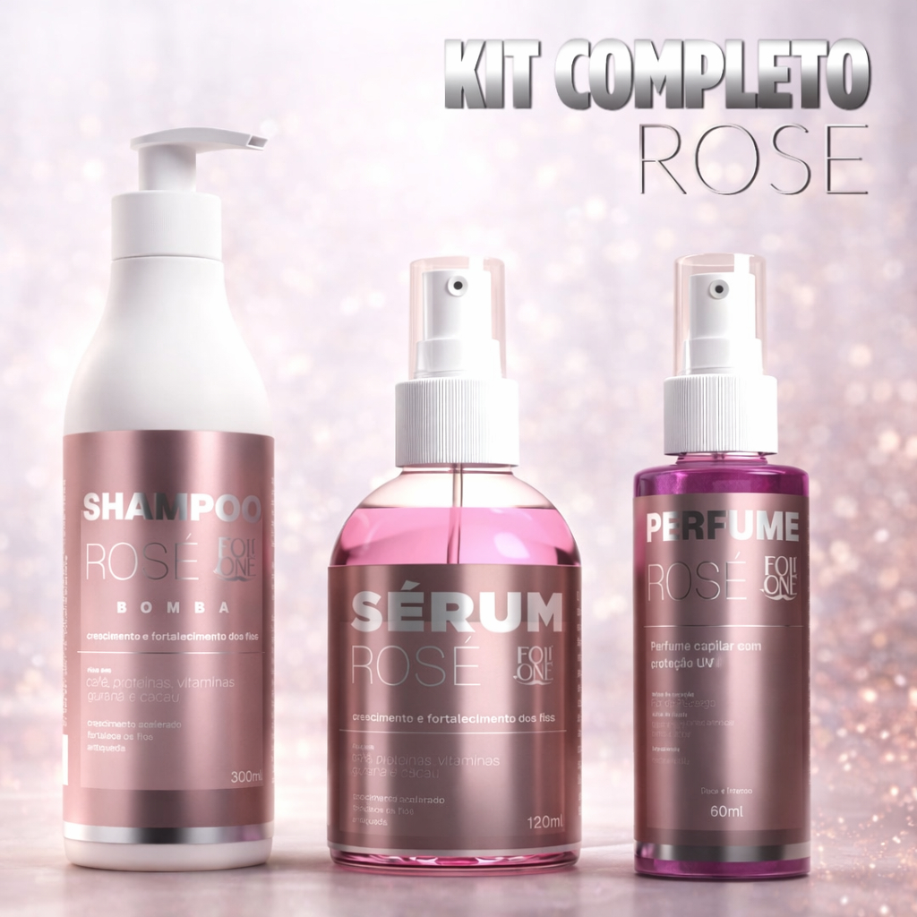 Kit Crescimento Capilar Rosé, Sérum, Shampoo Bom