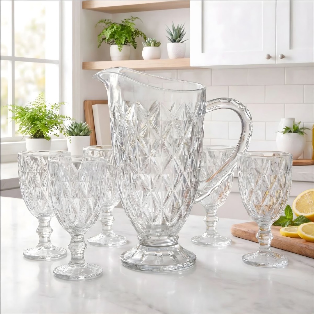 Kit De Jarra 1200ml Diamond + 06 Taças 340ml Diam