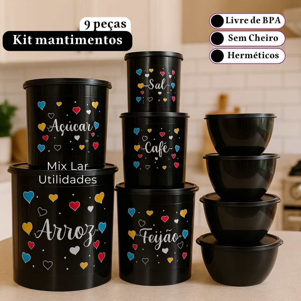 Kit de potes para mantimentos cozinha com 5 peças