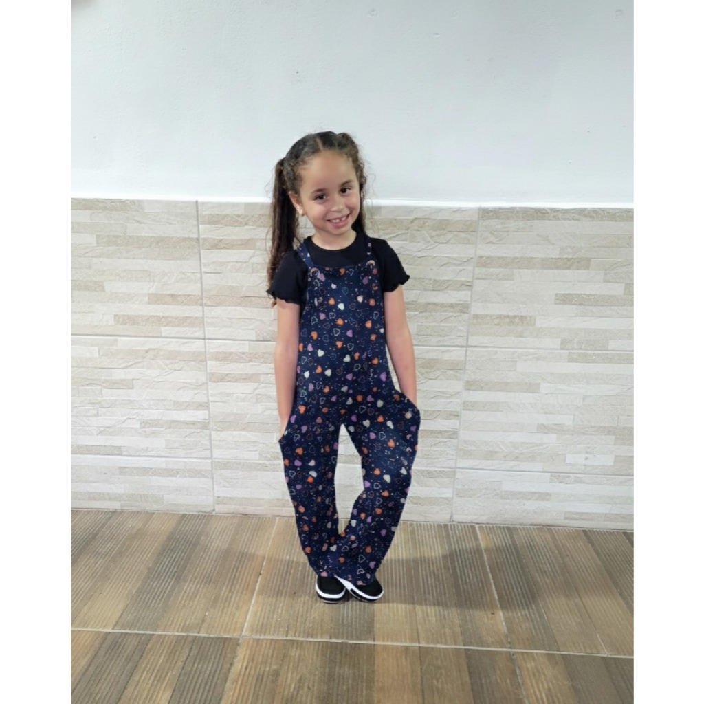 Macacão jardineira feminina infantil com regulage