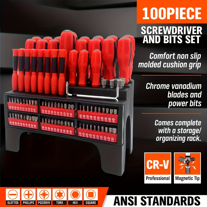 Jogo Conjunto 100 Peças Chaves de Fenda Phillips 