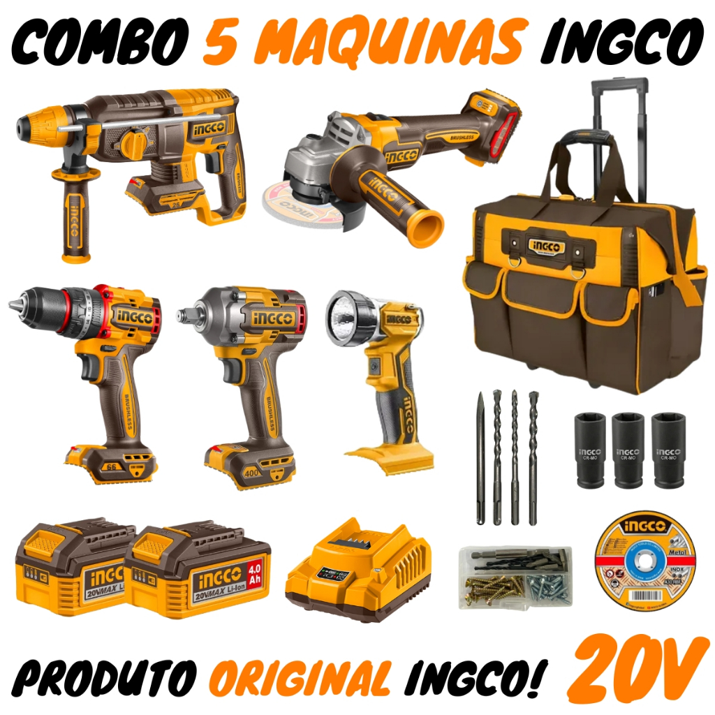 Kit Combo 5 Máquinas 20v Brushless + Maleta Rodin