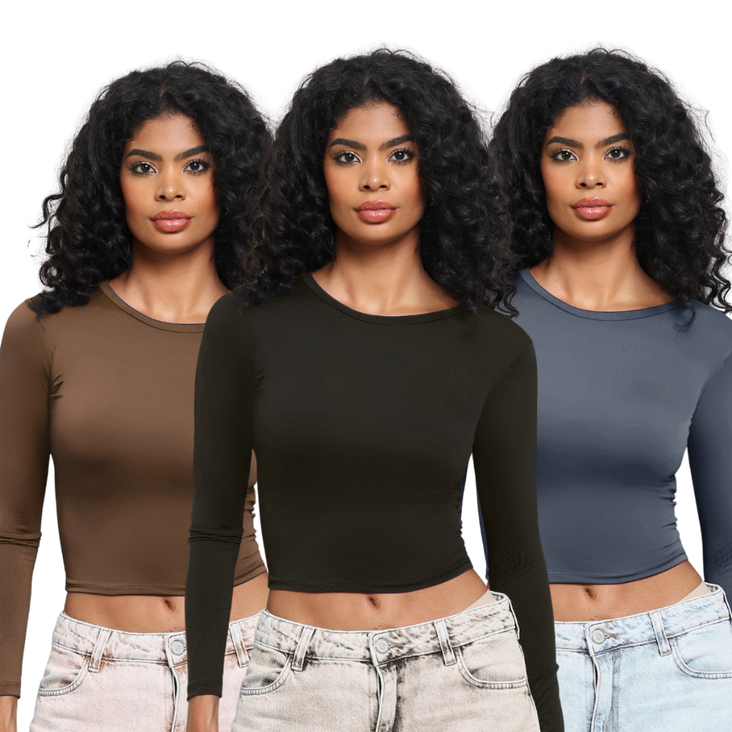 KIT 3: Blusa Feminina de Manga Longa – Meia 