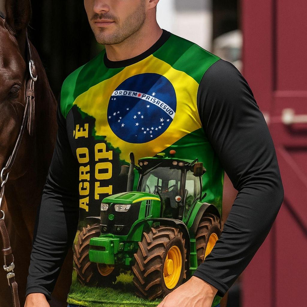 Camiseta Camisa Masculina/Feminina UV Estampa Agro