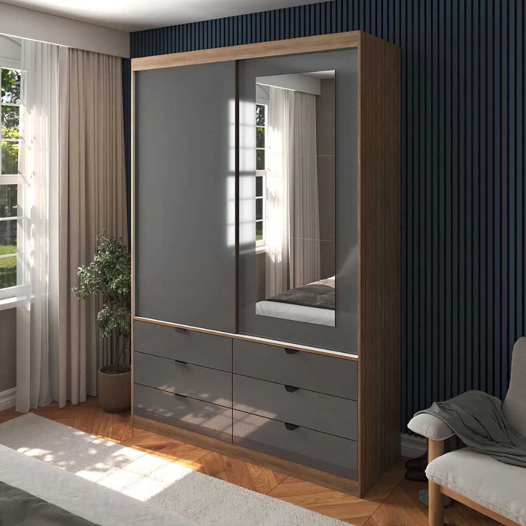 Guarda-Roupa de Solteiro Moderno com Espelho 2 Por