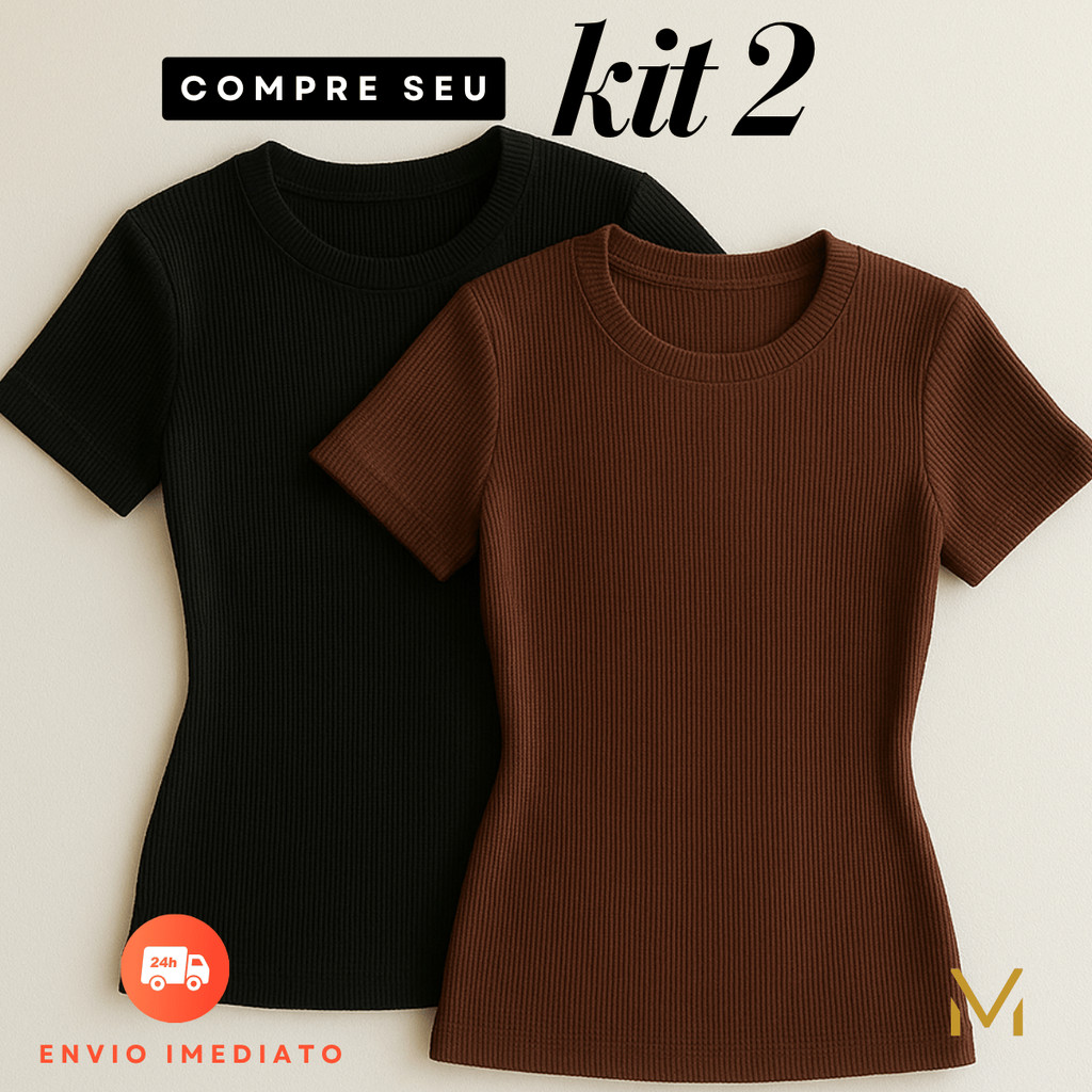 Kit 2 Blusa Feminina Estilosa Ribana Canelado Casu