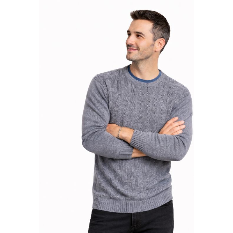 Suéter Masculino Tricô Xadrez com Modelagem Mode