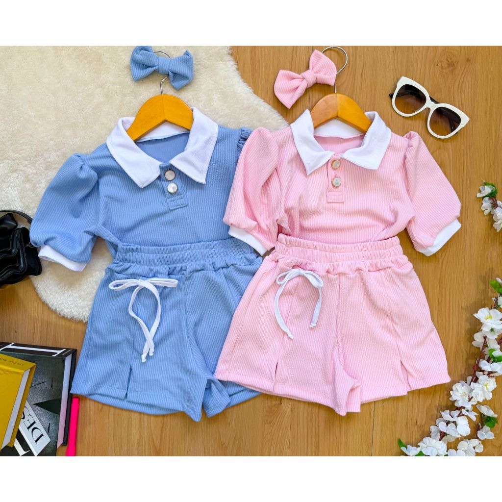 Conjunto Infantil Menina Shorts e Blusa Polo com L