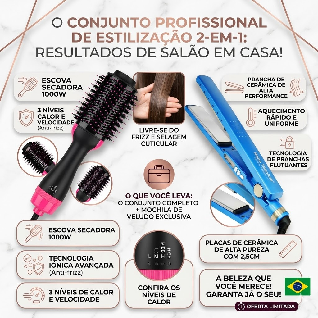 Kit Completo Prancha + Escova Secadora – Ali