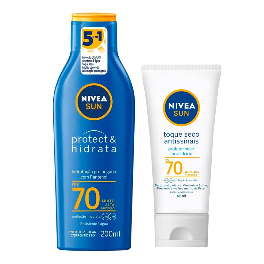 KIT PROTETOR SOLAR NIVEA FPS70 200ML + TOQUE SECO 