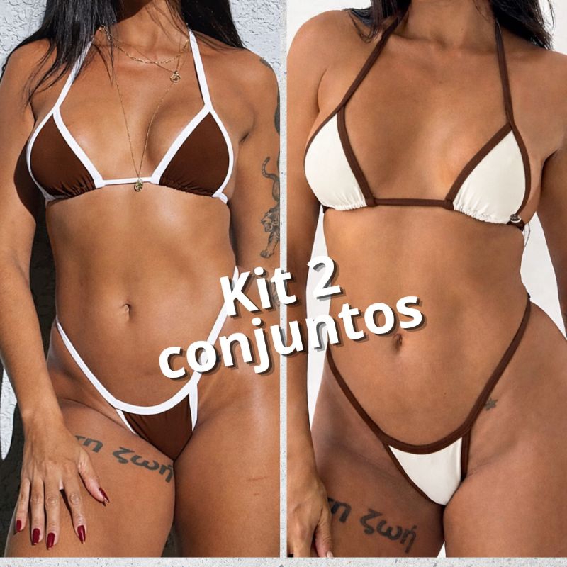 kit 2 biquíni conjunto fita cortininha fio dental