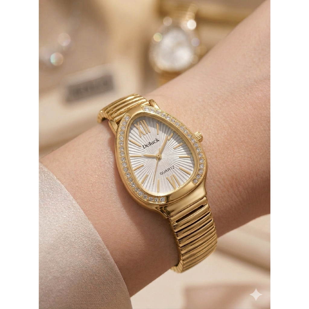 Relógio Feminino Oval Formato Cobra Pulseira Flex