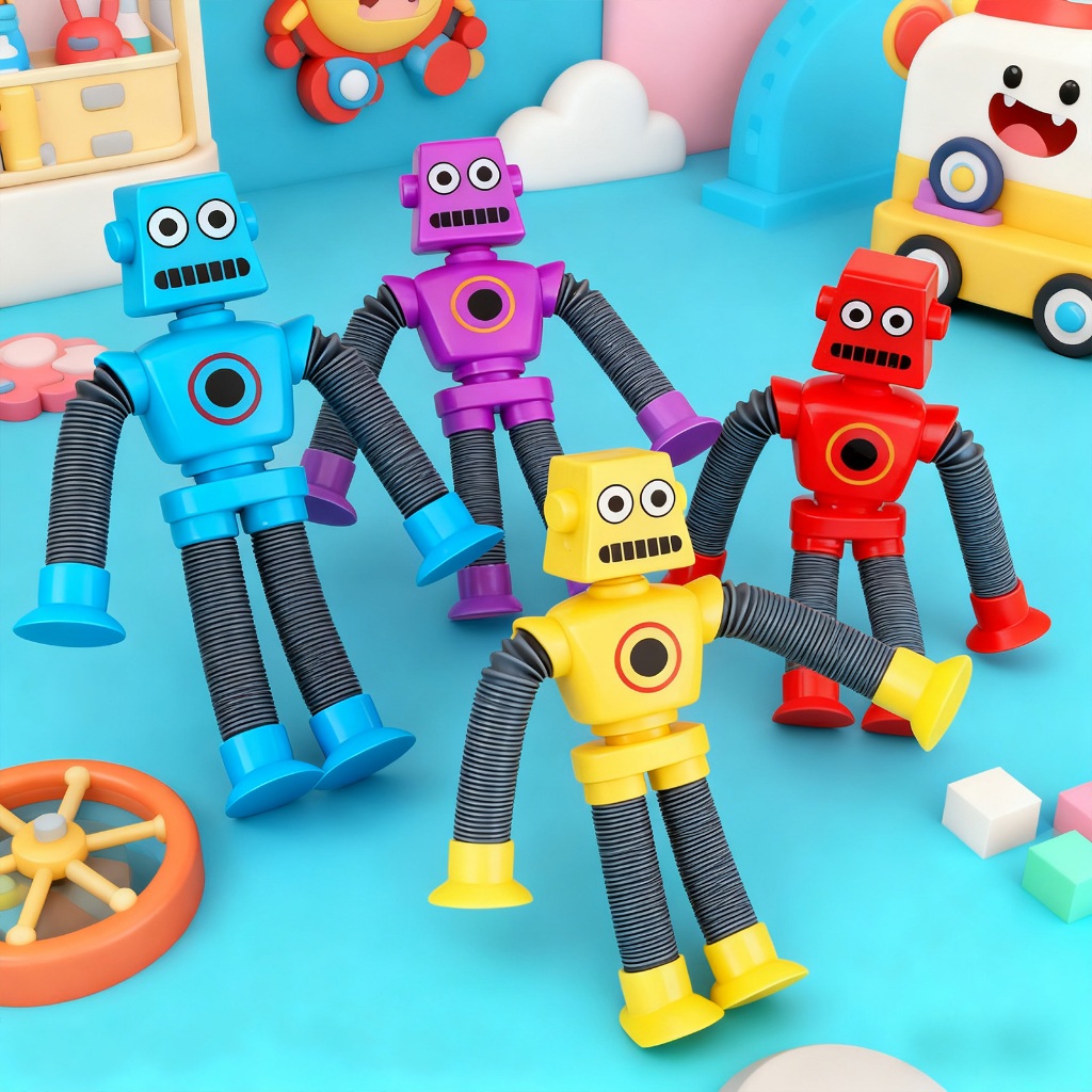 Kit 4 Robôs Cartoon Tubo Telescópico Fofo | Brin