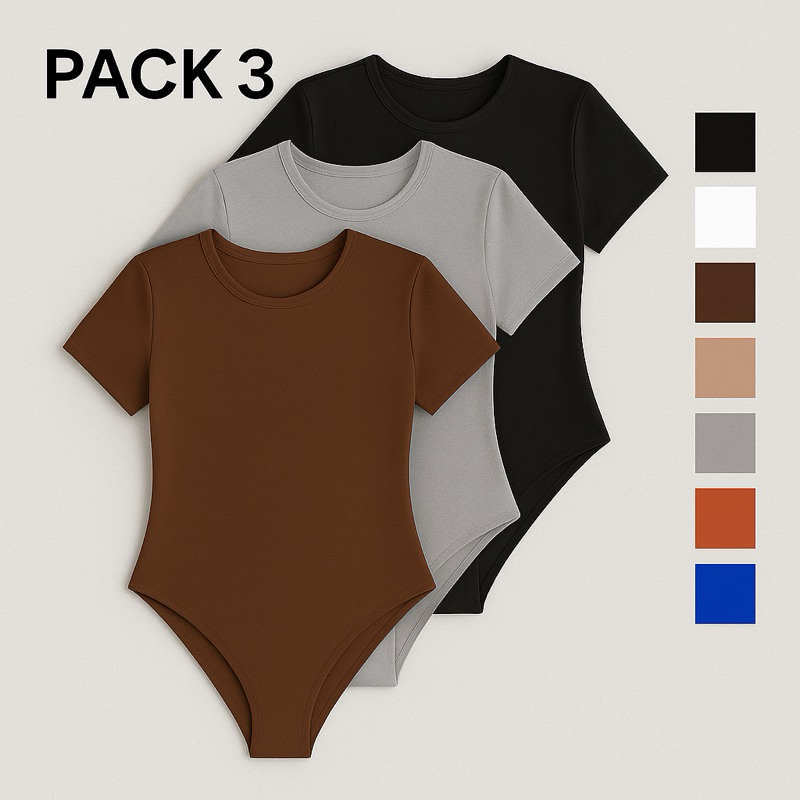 Kit 3 Body Feminino Manga Curta Suplex Premium Dup