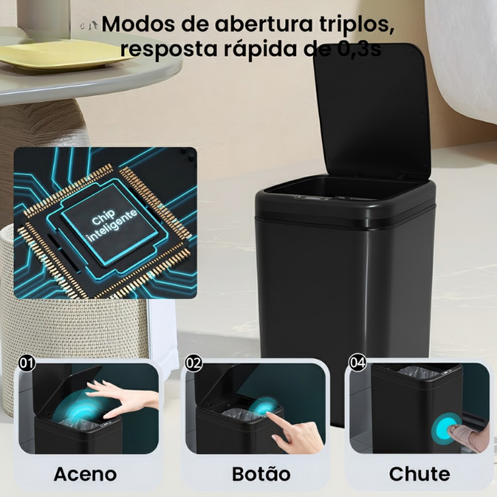Lixeira Automática Sensor Inteligente Recarregáv