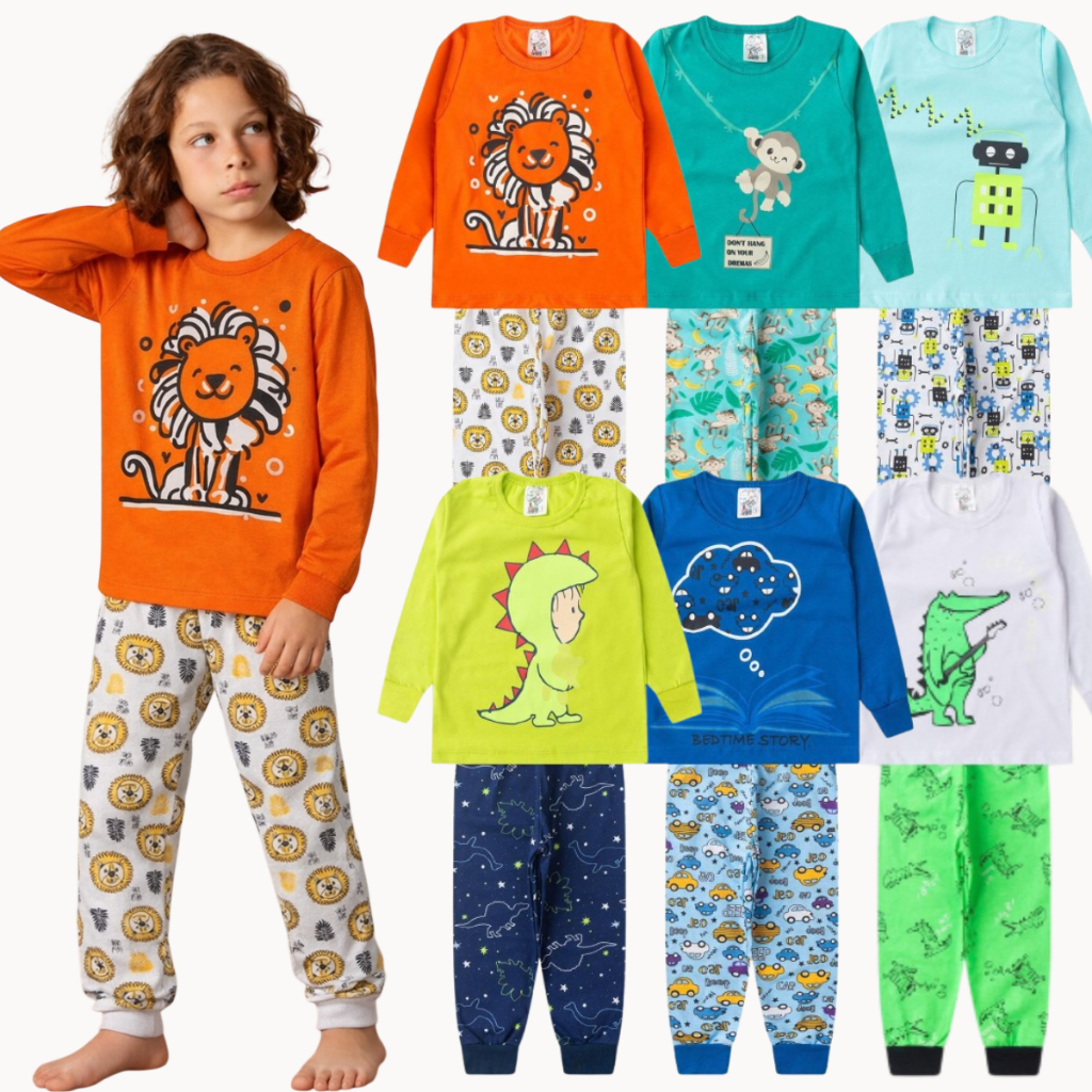 Kit 6 Peças Pijama Sortido Infantil Menino Meia E