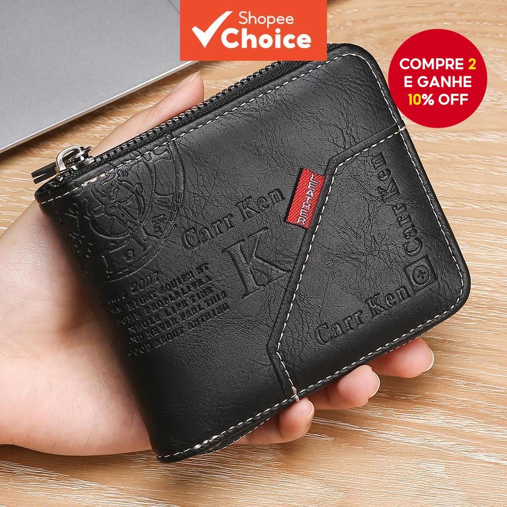 Carteira masculina curta com zíper, moderna e mul