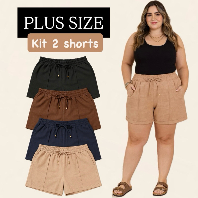 Kit 2 short feminino PLUS SIZE confortável social