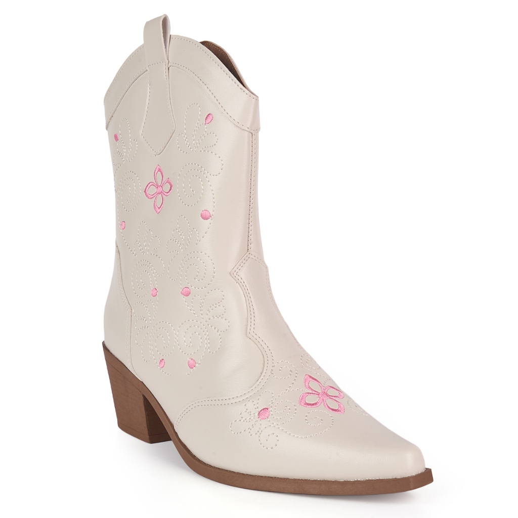 Bota Texana Feminina Western Bico Fino Quadrado Ca