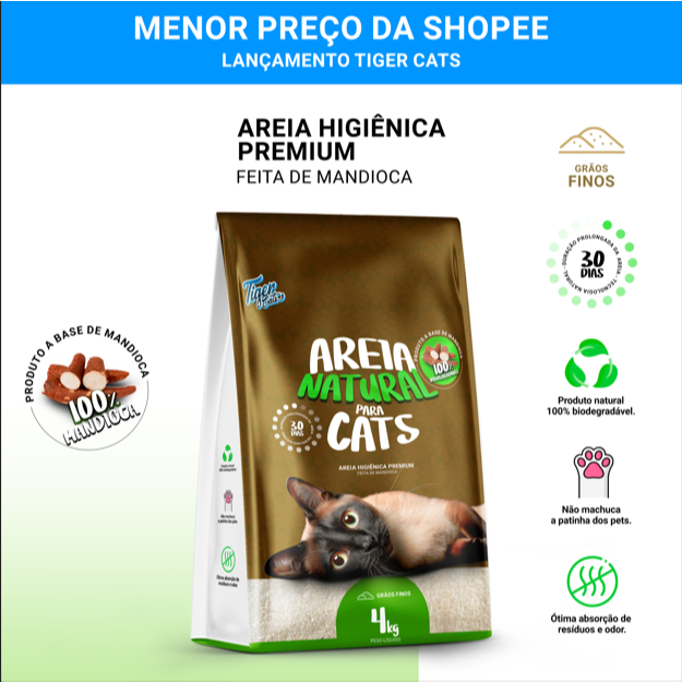 Areia Higiênica Biodegradável Mandioca Para Gato