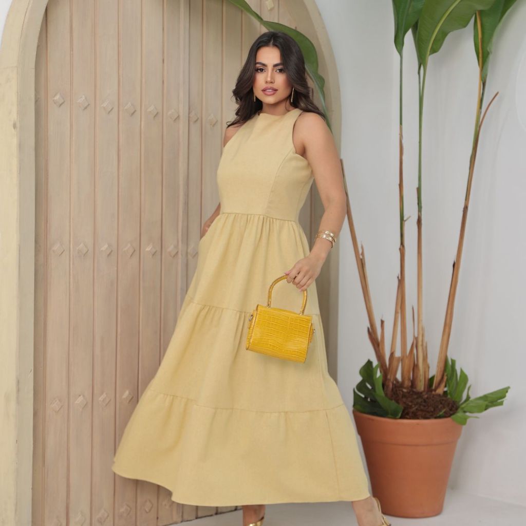 Vestido Feminino Sem Manga Midi Elegante Soltinho 