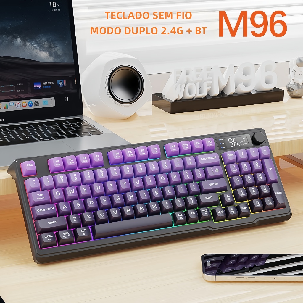 Teclado Mecânico WOLF M96 Sem Fio | 96 Teclas PBT