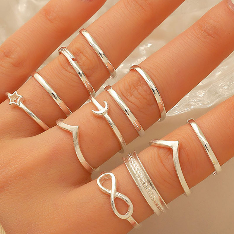 Minimalista Lua Estrela Empilhável Anéis De Aço