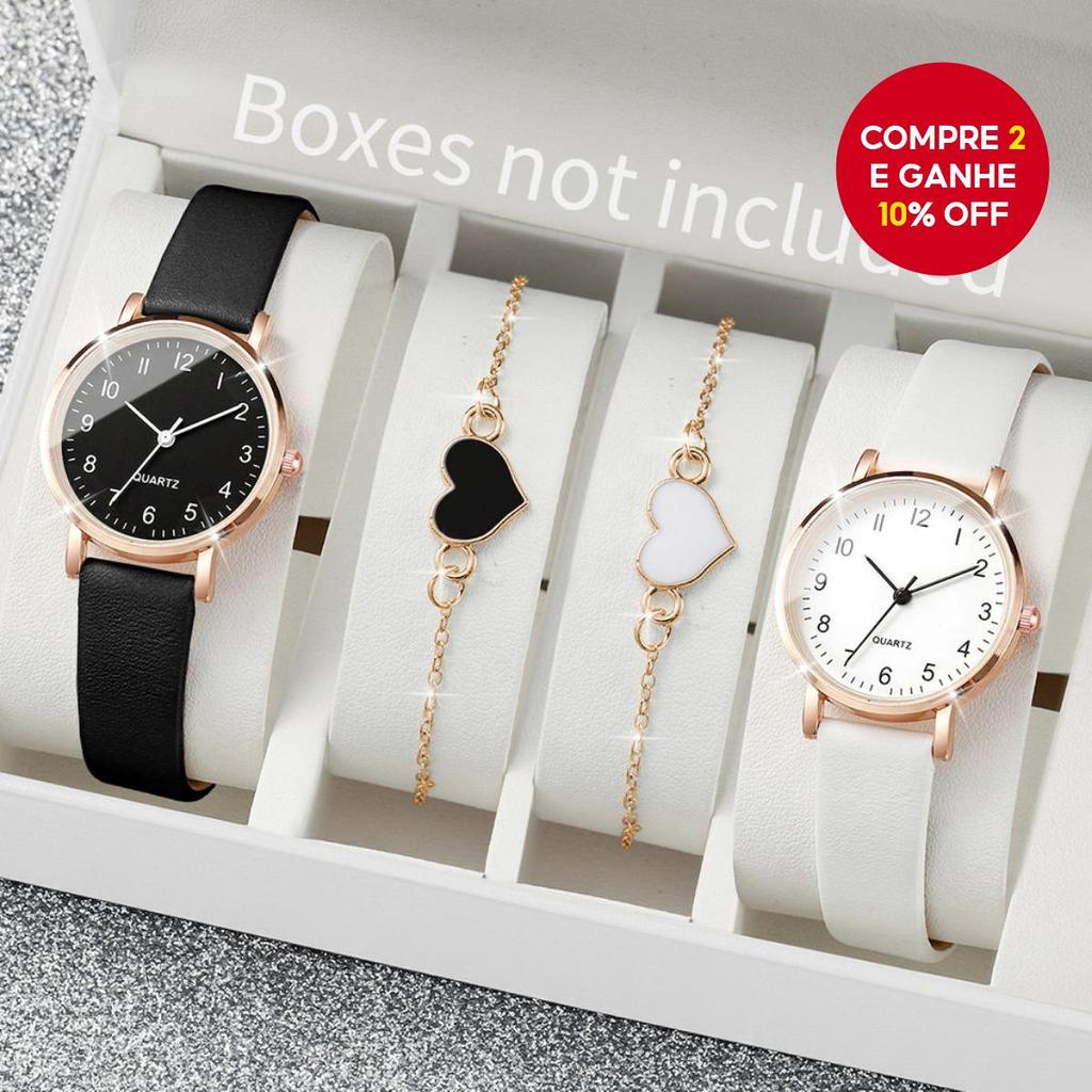 4PCS/Conjuntos Relógio de Quartzo Feminino com Mo