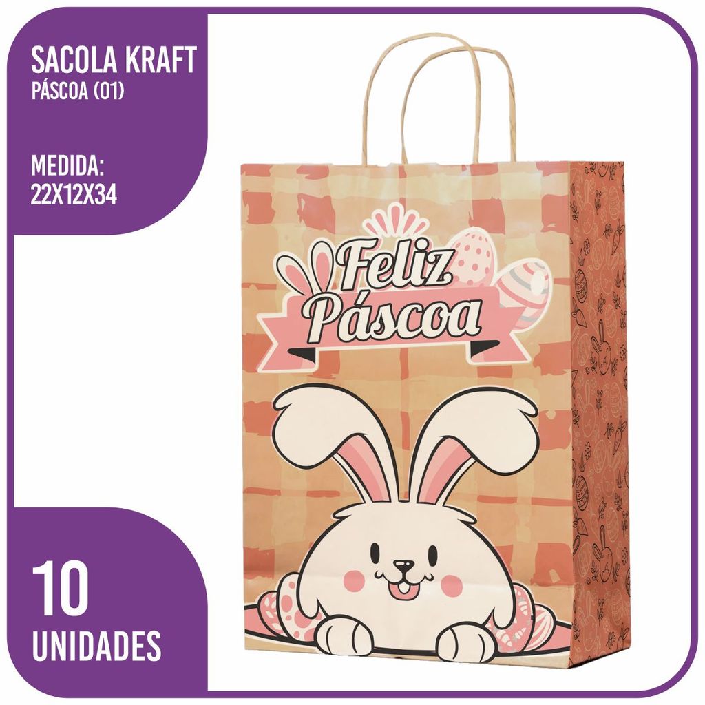 Sacola Kraft Feliz Páscoa (01) M 22x12x34 –