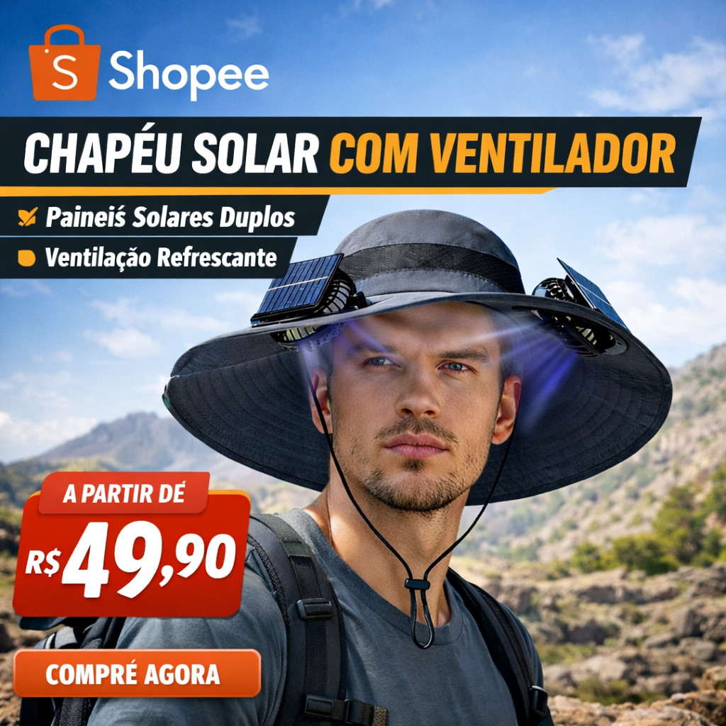 Chapéu de Sol com Ventilador Solar Ajustável Aba