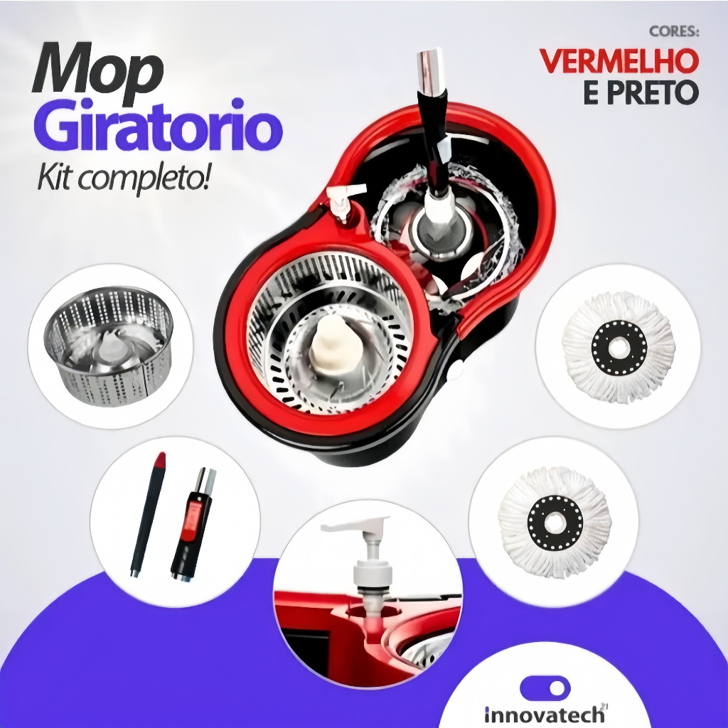 Mop Giratorio Com cabo de 150 cm Cesto Em Inox Bal
