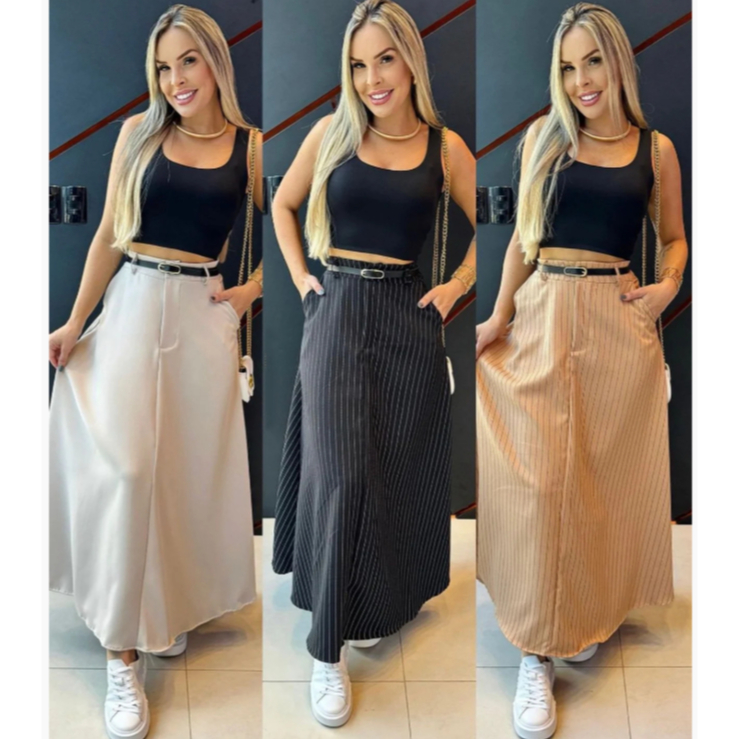 Saia Longa  Alfaiataria Cintura Alta Evangélica B