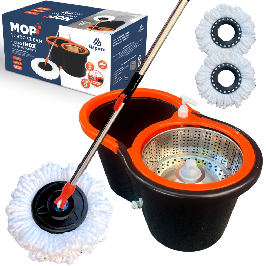 ARPURE Mop Esfregão Giratório Balde Inox 13 Litr
