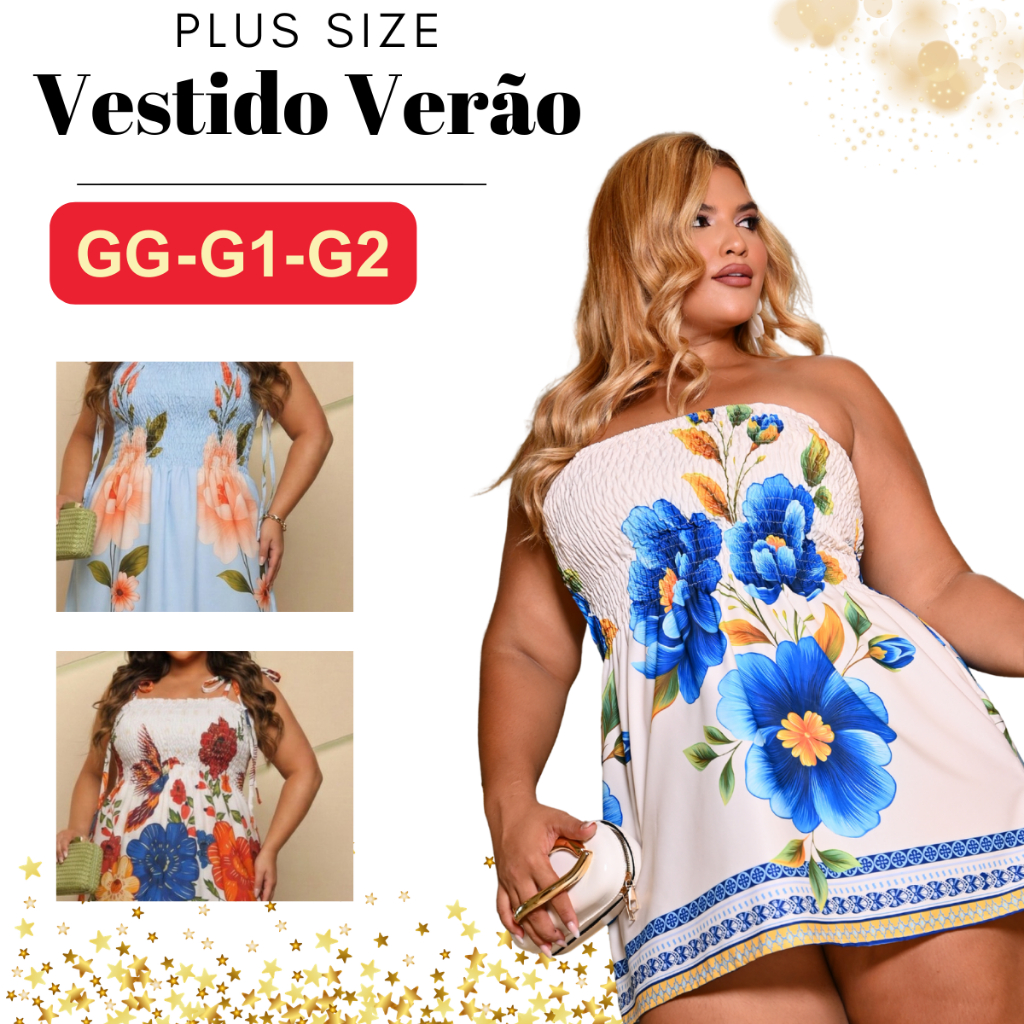 Vestido Curto Plus Size Estampado Com elástico Mo