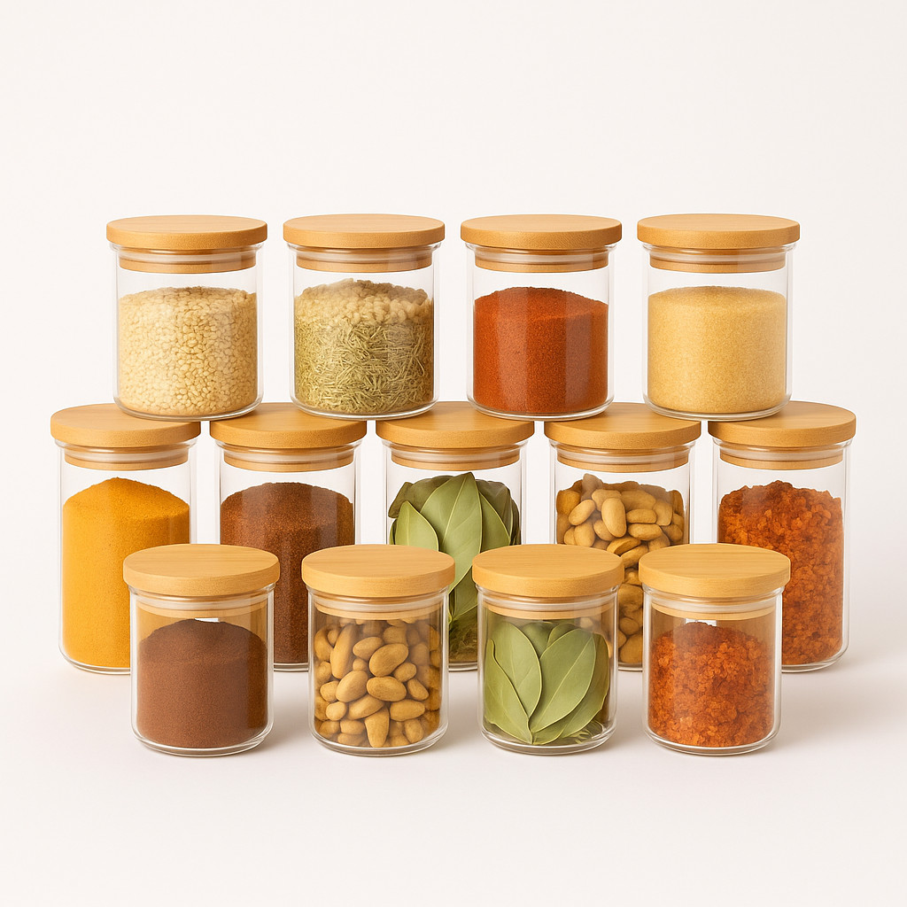 Kit 10 Potes de Vidro Herméticos 250ml Tampa Bamb
