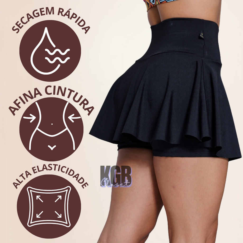 Short Saia Academia Fitness Cintura Alta tapa Bumb