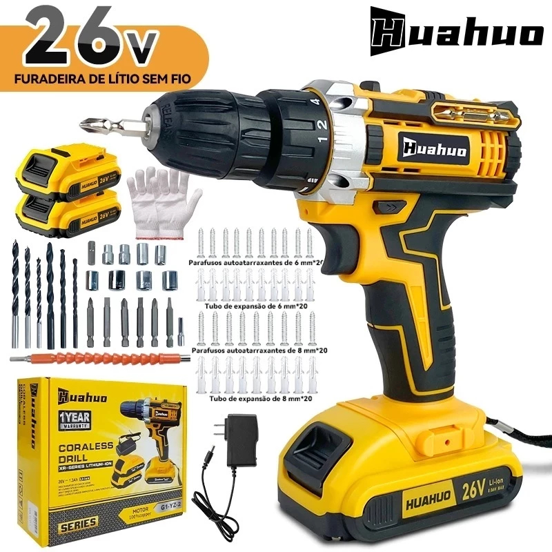 110V/220V26V Parafusadeira Furadeira Sem Fio Com C