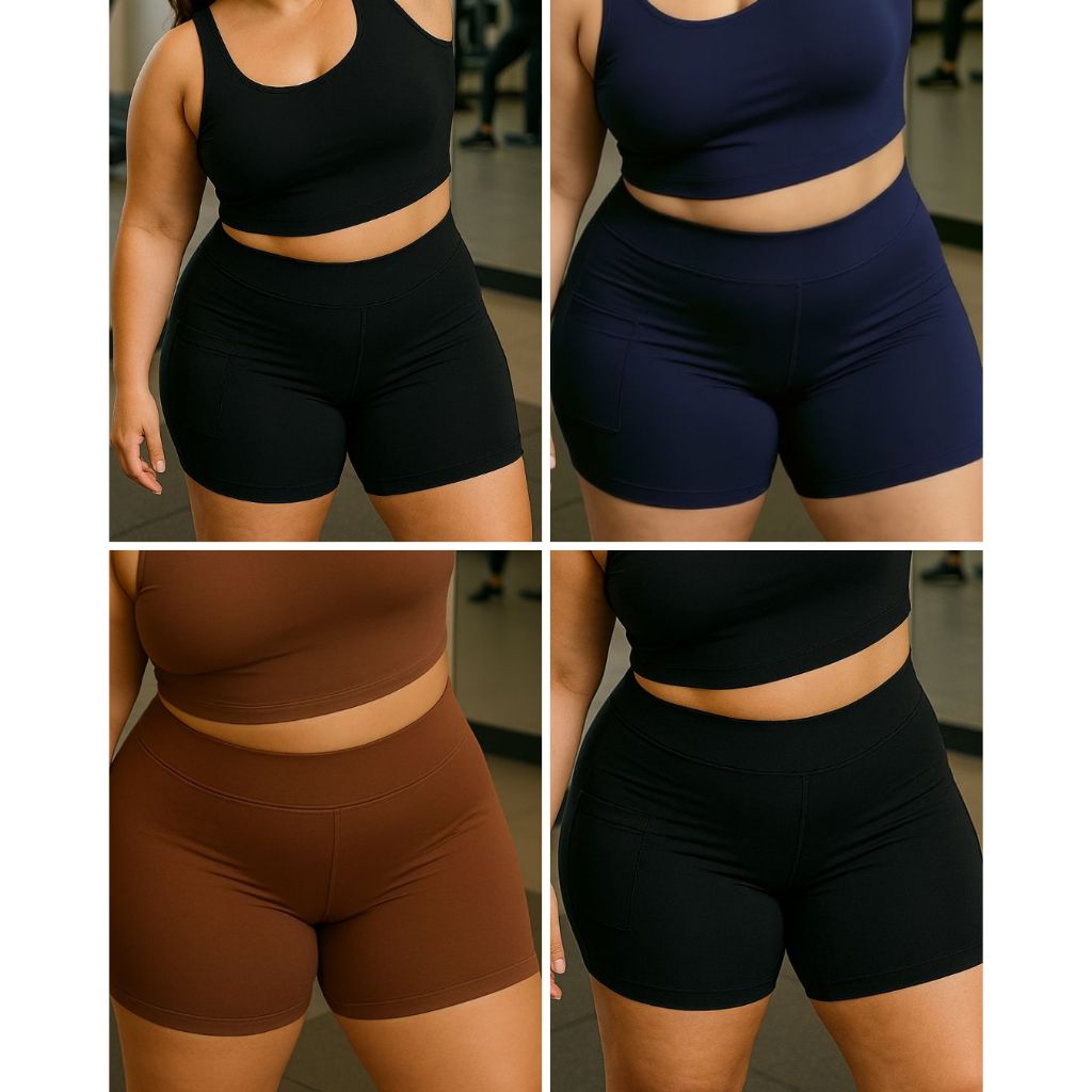 Bermuda  e Cropped Conjunto Fitness De Alta Compre