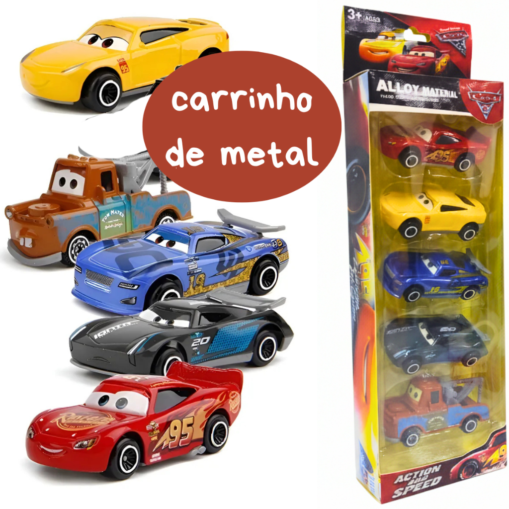 Kit 5 Carrinhos Relampago MCqueen De Metal Carrinh